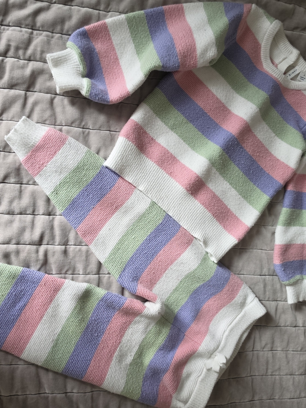Janie and Jack Pastel Stripe Knit Set - Pink, Green, Lavender, White